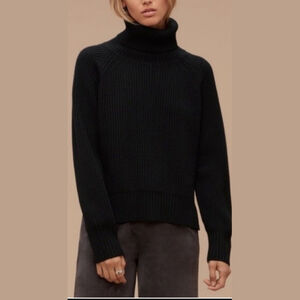 Wilfred Free Lin Women's XXS Gray Black Knitted Turtleneck Sweater Wool Crop